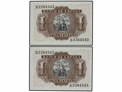 ESTADO ESPAÑOL. Lote de 2 billetes de 1 Peseta. 22 Julio 195