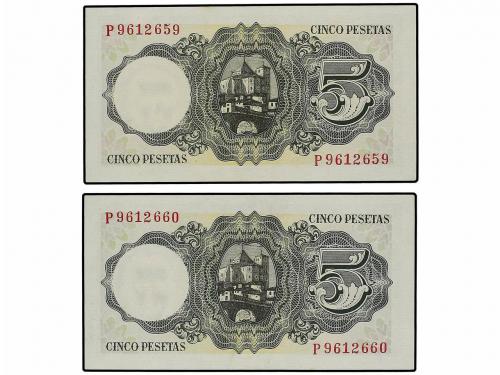 ESTADO ESPAÑOL. Lote de 2 billetes de 5 Pesetas. 16 Agosto 1