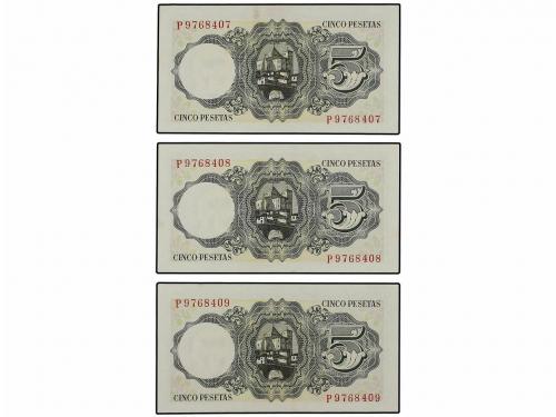 ESTADO ESPAÑOL. Lote 3 billetes 5 Pesetas. 16 Agosto 1951. B