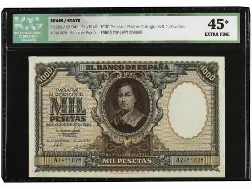 ESTADO ESPAÑOL. 1.000 Pesetas. 9 Enero 1940. Murillo. Precin