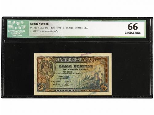 ESTADO ESPAÑOL. 5 Pesetas. 14 Septiembre 1940. Alcázar de Se