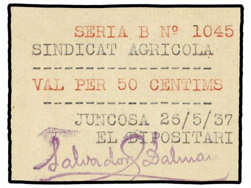 CATALUNYA. 50 Cèntims. 26 Maig 1937. JUNCOSA DE LES GARRIGUE