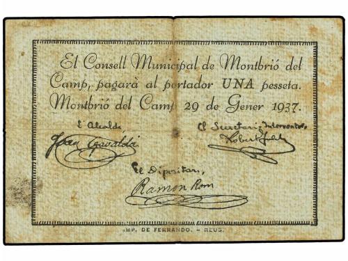 CATALUNYA. 1 Pesseta. 29 Gener 1937. C.M. de MONTBRIÓ DEL CA