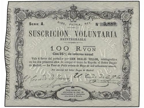 ANTIGUOS. Lote 2 Suscripciones Voluntarias 100 Reales de Vel