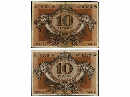 FICHAS COOPERATIVAS Y PROPAGANDA. Lote 2 billetes 10 Pessete