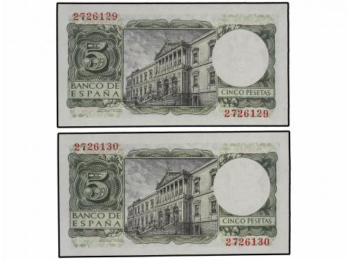 ESTADO ESPAÑOL. Lote 2 billetes 5 Pesetas. 22 Julio 1954. Al