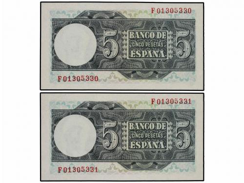 ESTADO ESPAÑOL. Lote 2 billetes 5 Pesetas. 5 Marzo 1948. Jua