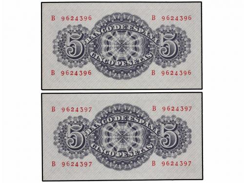 ESTADO ESPAÑOL. Lote 2 billetes 5 Pesetas. 12 Abril 1947. Sé