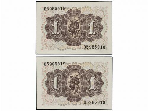 ESTADO ESPAÑOL. Lote 2 billetes 1 Peseta. 19 Junio 1948. Dam