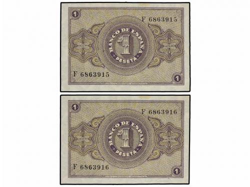 ESTADO ESPAÑOL. Lote 2 billetes 1 Peseta. 28 Febrero 1938. S