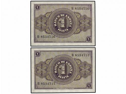 ESTADO ESPAÑOL. Lote 2 billetes 1 Peseta. 30 Abril 1938. Ser