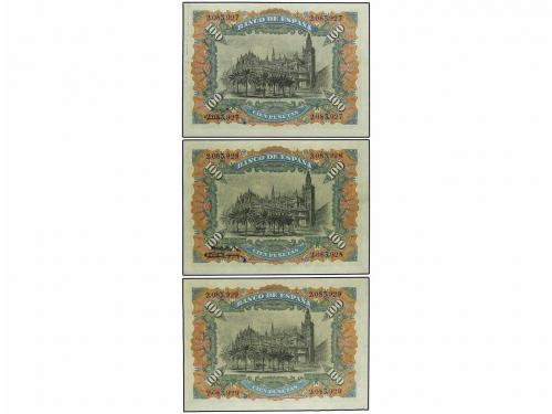 BANCO DE ESPAÑA. Lote 3 billetes 100 Pesetas. 15 Julio 1907.