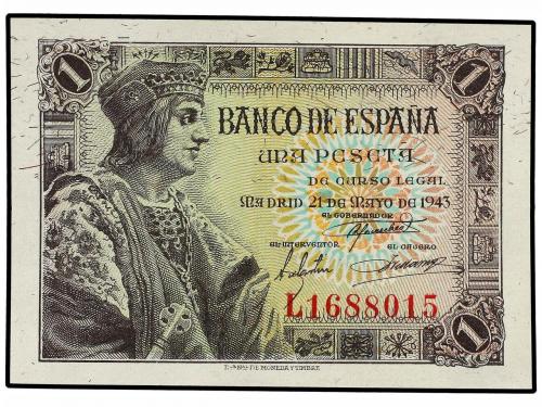 ESTADO ESPAÑOL. Lote 2 billetes 1 Peseta. 21 Mayo 1943. Fern