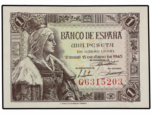 ESTADO ESPAÑOL. Lote 3 billetes 1 Peseta. 15 Junio 1945. Isa