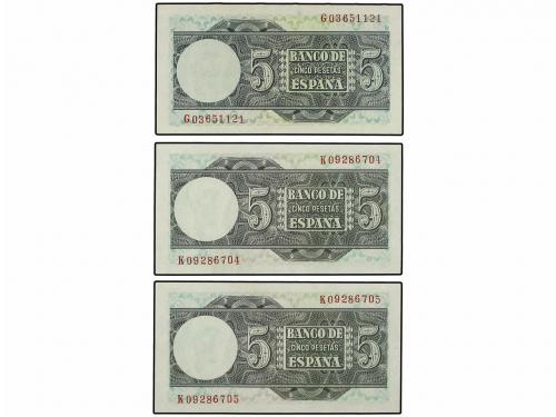 ESTADO ESPAÑOL. Lote 3 billetes 5 Pesetas. 5 Marzo 1948. Elc
