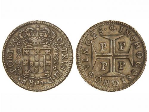PORTUGAL. 200 Reis. 1689. PEDRO II. Cruz de Jerusalem, P en 