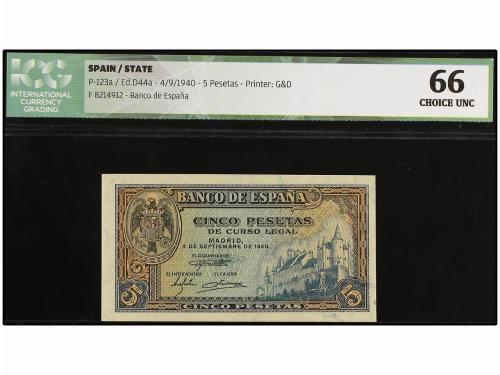 ESTADO ESPAÑOL. 5 Pesetas. 4 Septiembre 1940. Alcázar de Seg