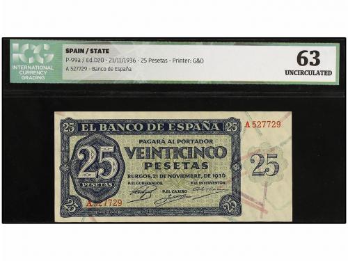 ESTADO ESPAÑOL. 25 Pesetas. 21 Noviembre 1936. Serie A. Prec