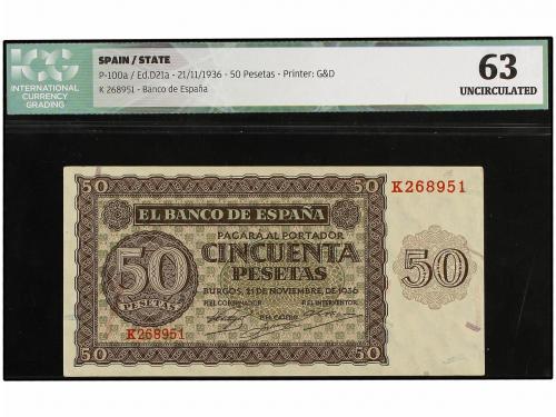 ESTADO ESPAÑOL. 50 Pesetas. 21 Noviembre 1936. Serie K. Prec