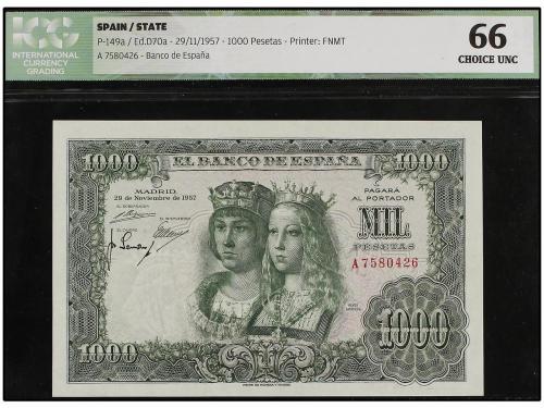 ESTADO ESPAÑOL. 1.000 Pesetas. 29 Novembre 1957. Reyes Catól