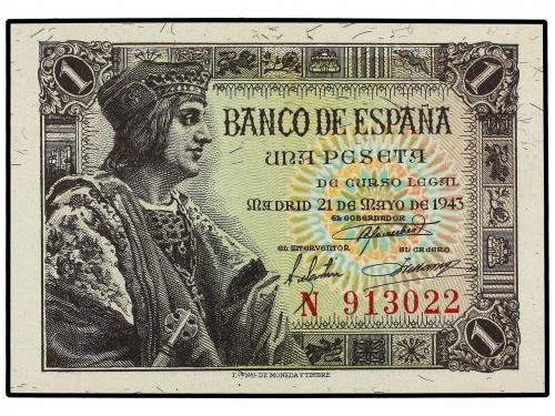 ESTADO ESPAÑOL. Lote 2 billetes 1 Peseta. 21 Mayo 1943. Fern