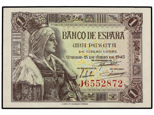 ESTADO ESPAÑOL. Lote 2 billetes 1 Peseta. 15 Junio 1945. Isa