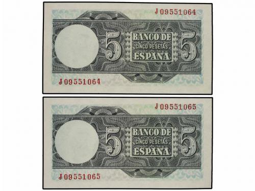 ESTADO ESPAÑOL. Lote 2 billetes 5 Pesetas. 5 Marzo 1948. Jua