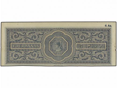 BILLETES EXTRANJEROS. Lote 2 billetes 4 Annas y 1.000 Franco