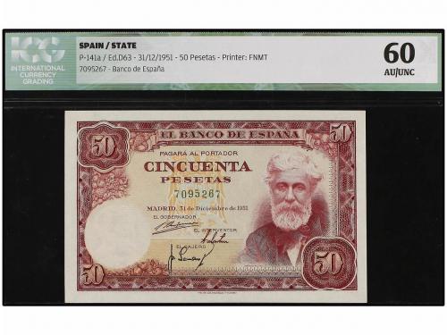 ESTADO ESPAÑOL. 50 Pesetas. 31 Diciembre 1951. Rusiñol. Sin 
