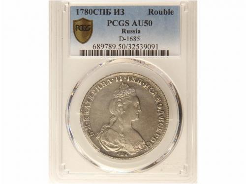 RUSIA. 1 Rublo. 1780-IZ. CATALINA II. SAN PETERSBURGO. AR. E