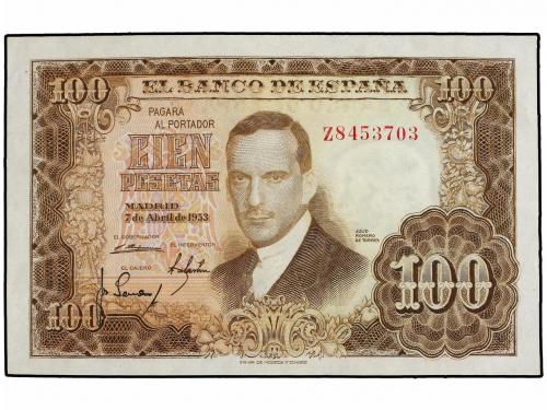 ESTADO ESPAÑOL. Lote 2 billetes 100 Pesetas. 7 Abril 1953. J