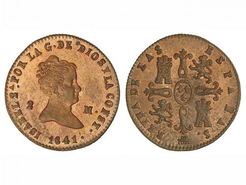 ISABEL II. 2 Maravedís. 1841. SEGOVIA. Color y brillo origin