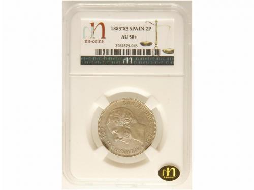 ALFONSO XII. 2 Pesetas. 1883 (*18-83). M.S.-M. Encapsulada p