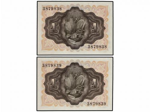 ESTADO ESPAÑOL. Lote 2 billetes 1 Peseta. 19 Noviembre 1951.