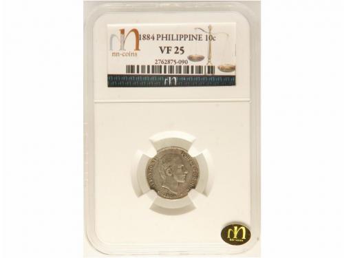 ALFONSO XII. 10 Centavos de Peso. 1884. MANILA. Encapsulada 
