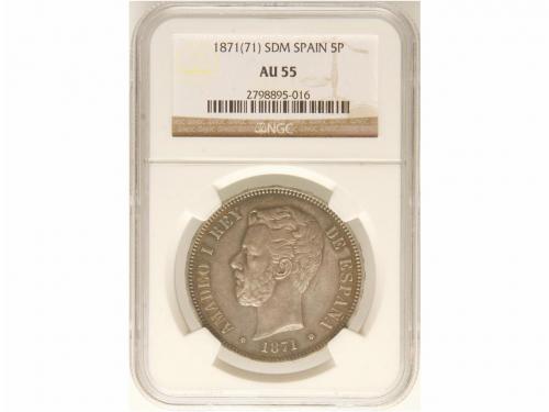 AMADEO I. 5 Pesetas. 1871 (*18-71). S.D.-M. Encapsulada por 