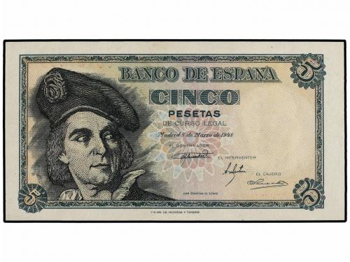 ESTADO ESPAÑOL. Lote 2 billetes 5 Pesetas. 5 Marzo 1948. Elc
