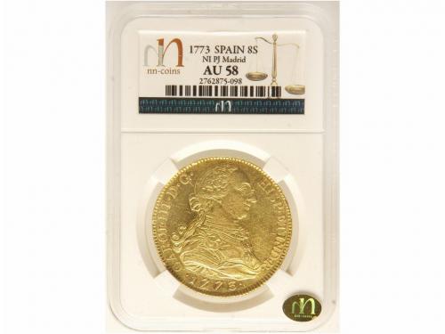 CARLOS III. 8 Escudos. 1773/2. MADRID. P.J. Rectificación de