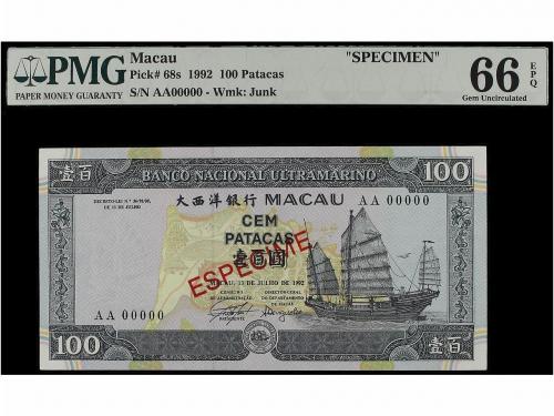 BILLETES EXTRANJEROS. 100 Patacas. 13.7.1992. MACAO. Puente 