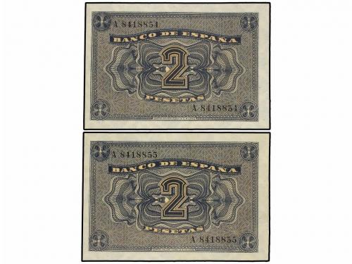 ESTADO ESPAÑOL. Lote 2 billetes 2 Pesetas. 12 Octubre 1937. 