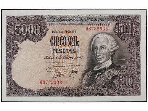 JUAN CARLOS I. Lote 5 billetes. 6 Febrero 1976. Carlos III. 