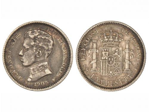 ALFONSO XIII. 1 Peseta. 1905 (*19-05). S.M.-V. Pátina. (Pequ