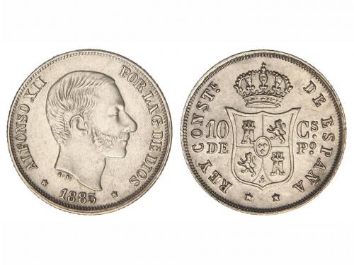 ALFONSO XII. 10 Centavos de Peso. 1885. MANILA. Brillo origi