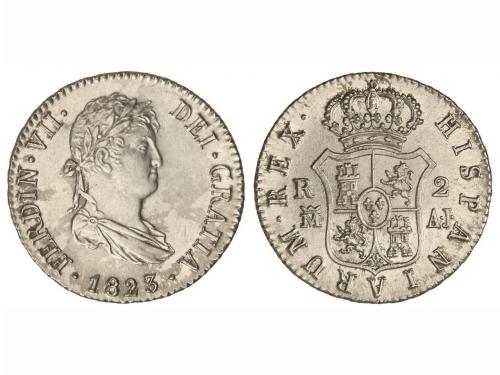 FERNANDO VII. 2 Reales. 1823. MADRID. A.J. 5,93 grs. Restos 