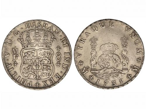 FELIPE V. 8 Reales. 1735. MÉXICO. M.F. 26,72 grs. Columnario
