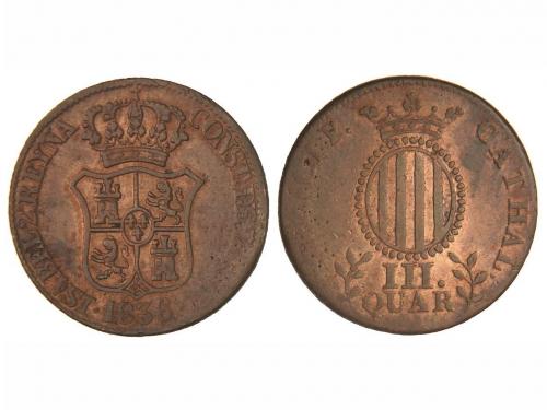 ISABEL II. 3 Quartos. 1836. BARCELONA. CATHAL III. QVAR. 7,0