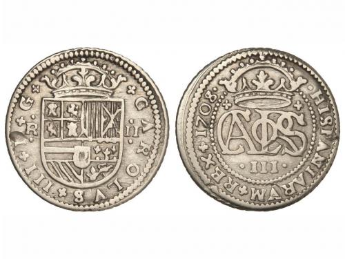 CARLOS III Pretendiente. 2 Reales. 1708. BARCELONA. 5,03 grs