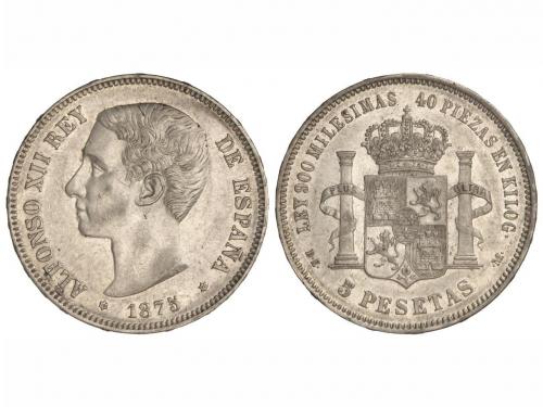 ALFONSO XII. 5 Pesetas. 1875 (*18-75). D.E.-M. Restos de bri