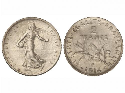FRANCIA. 2 Francos. 1914-C. CASTELSARRASIN. 10 grs. AR. KM-8