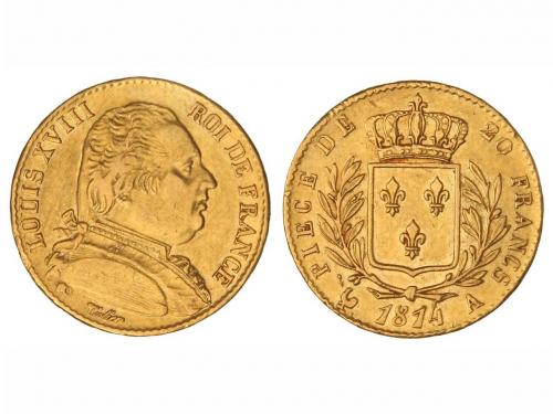 FRANCIA. 20 Francos. 1814-A. LUIS XVIII. 1ª Restauración. PA